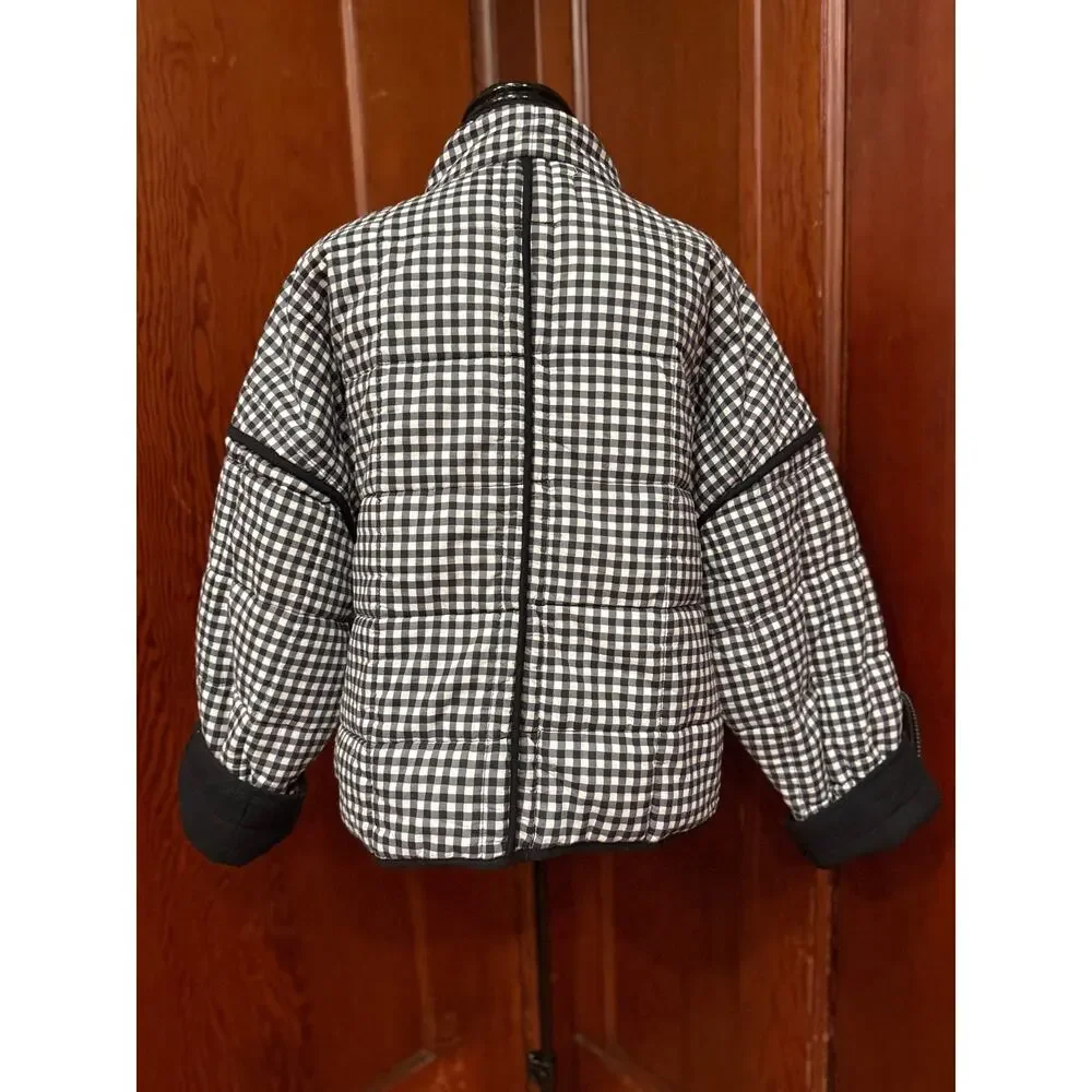 Free People Chloe Gingham Quilted Jacket Black White Oversized Puffer Small S - Picture 3 of 8
